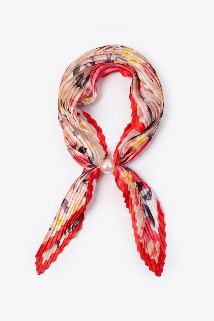 Pleated Pearl Fasten Neck Tie - Bloom