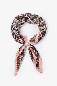 Pleated Pearl Bow Fasten Neck Tie - Cameo