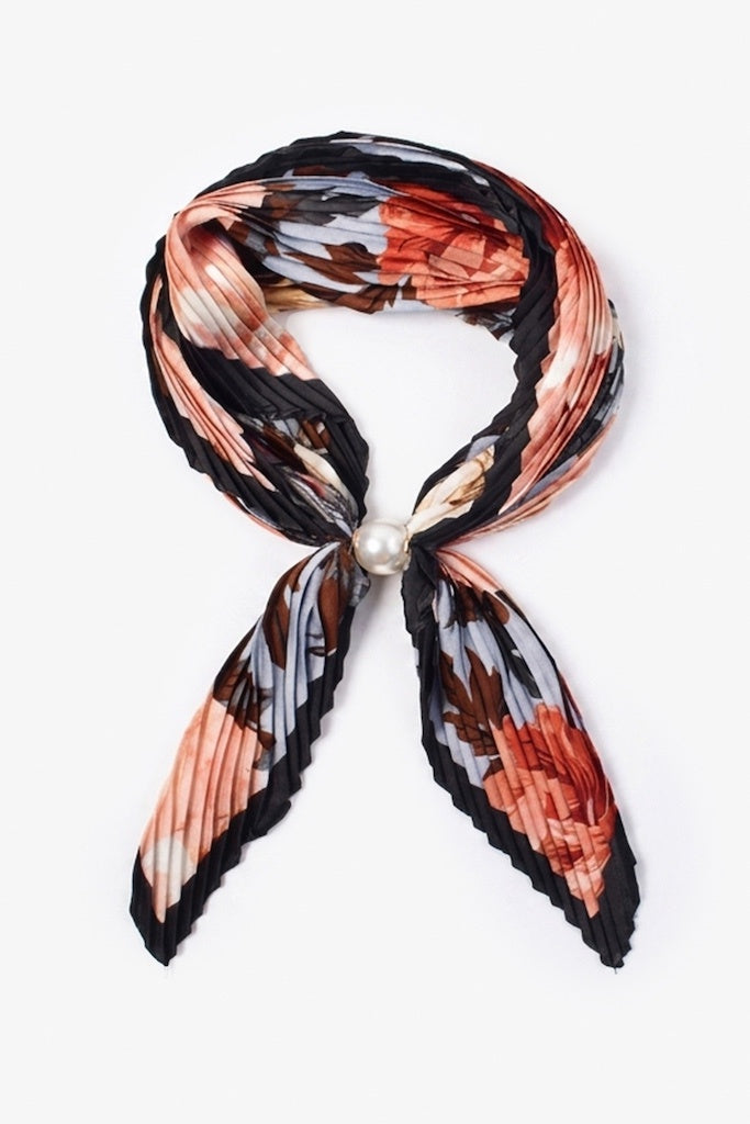 Pleated Pearl Bow Fasten Neck Tie - Jardin