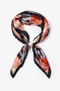 Pleated Pearl Bow Fasten Neck Tie - Jardin