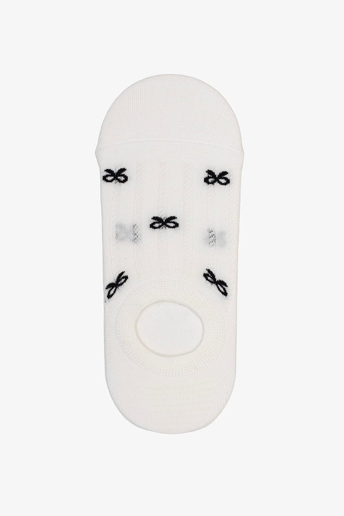 No Show Socks - White w Black Bows