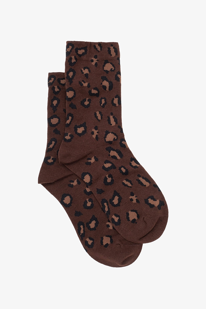 Leopard Print Socks- Chocolate