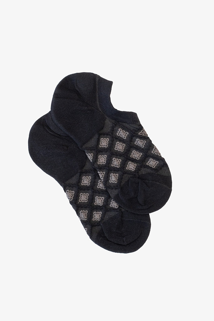 No Show Socks - Black Diamond Grid