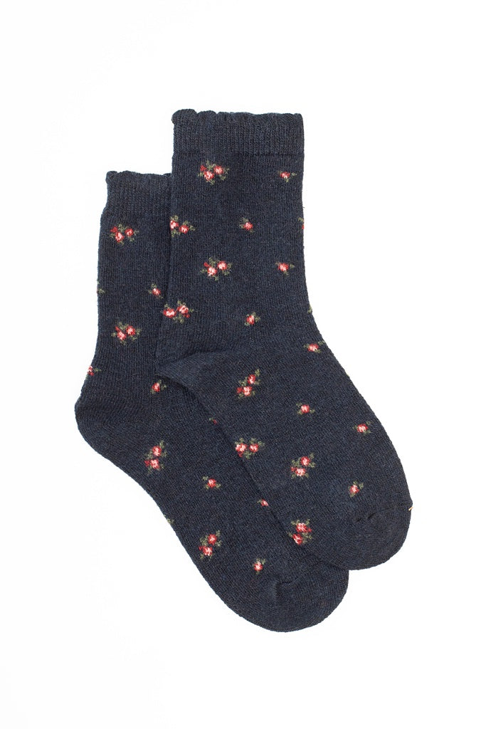 Navy Rosebud Sock
