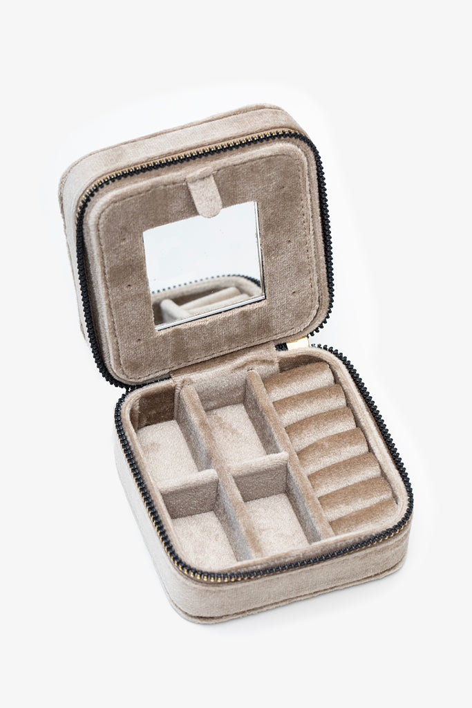 Velvet Jewellery Travel Box - Taupe