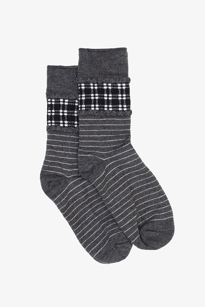 Slate Stripe & Check Sock