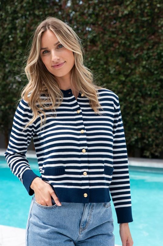 Navy Cardigan - Navy & White