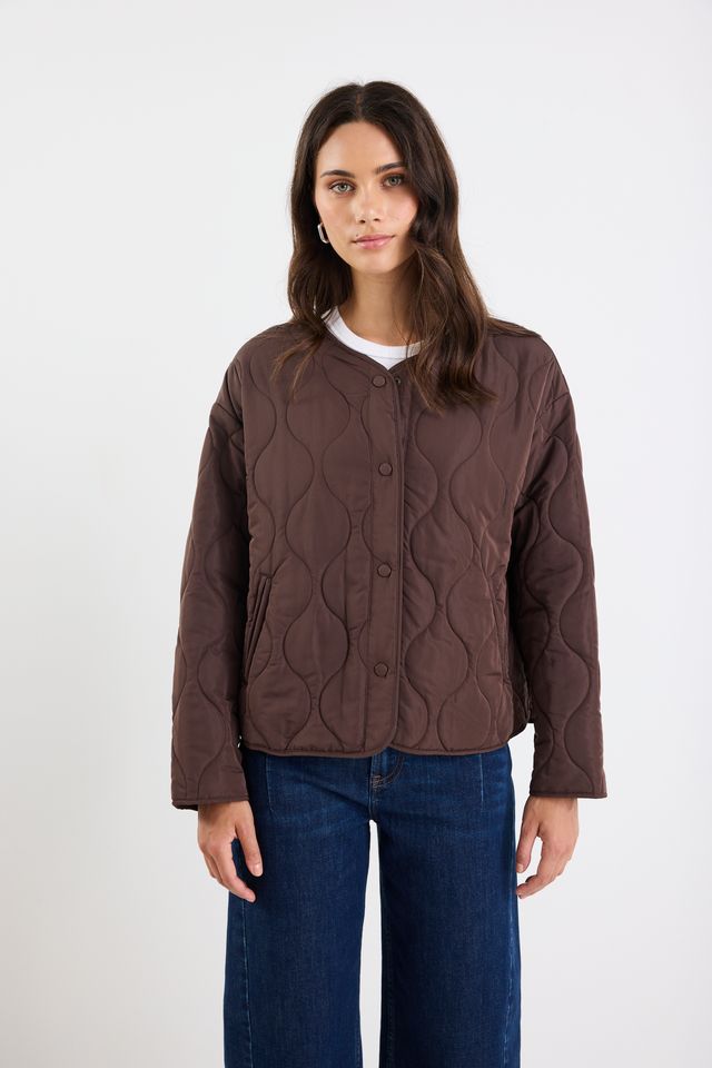 Apex Chocolate Collarless Puffer Jacket