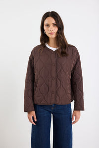 Apex Chocolate Collarless Puffer Jacket