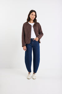 Apex Chocolate Collarless Puffer Jacket