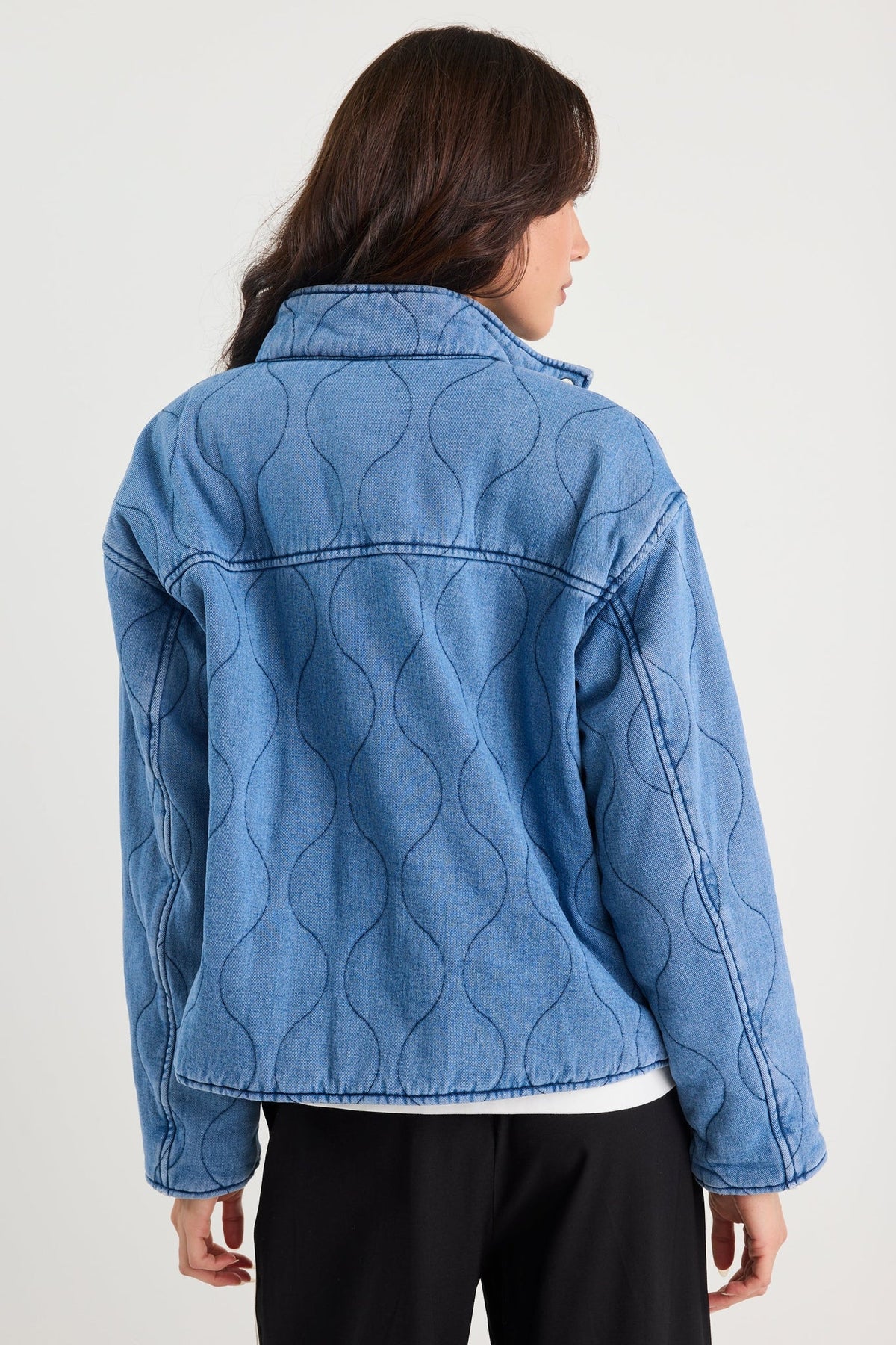 Apex Storm Blue Denim Collared Quilted Jacket