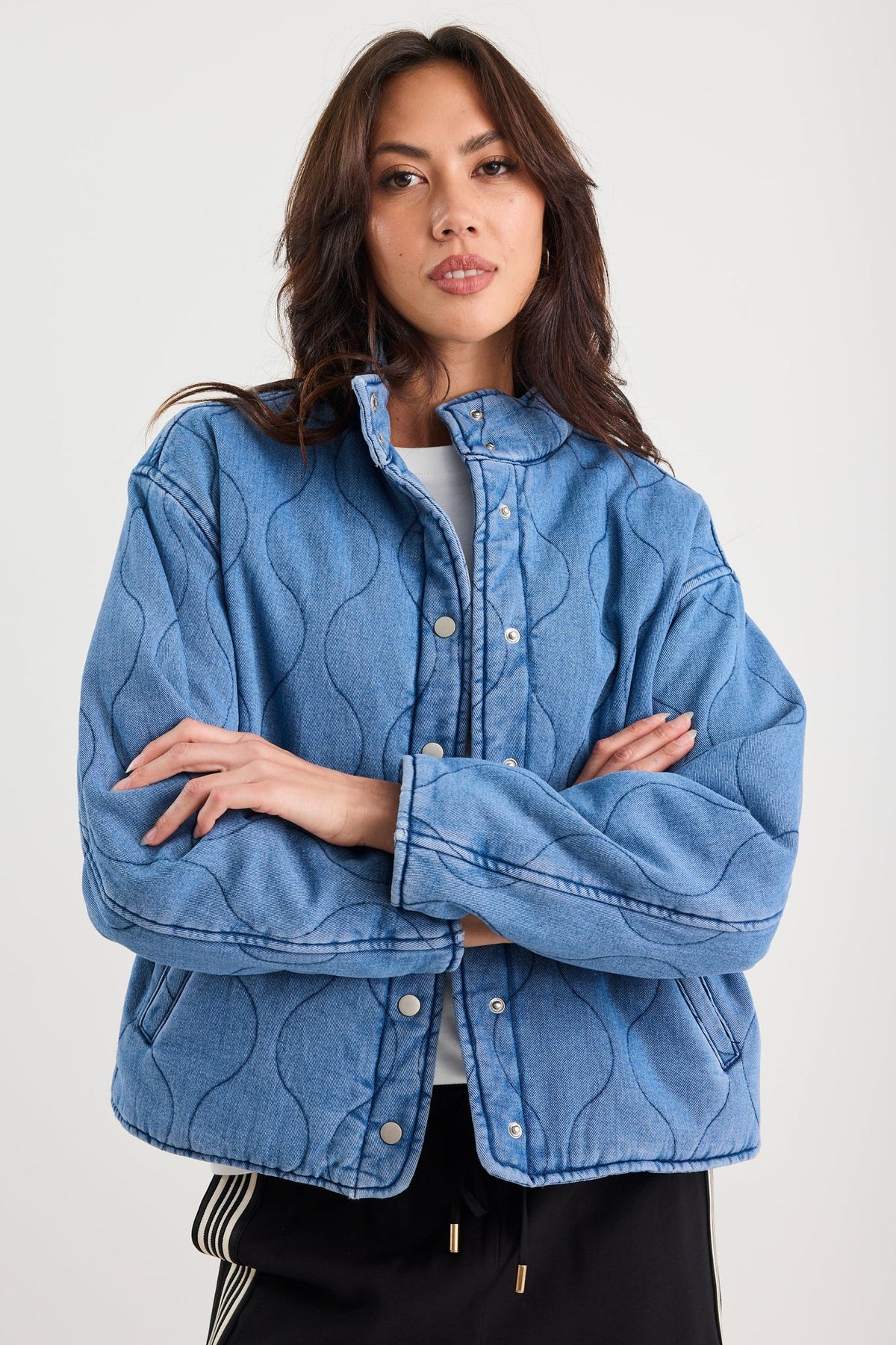 Apex Storm Blue Denim Collared Quilted Jacket