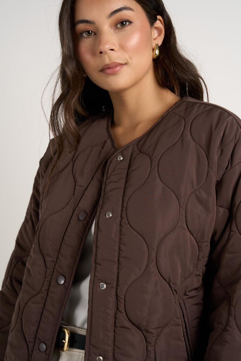 Apex Collarless Puffer Jacket - Chocolate