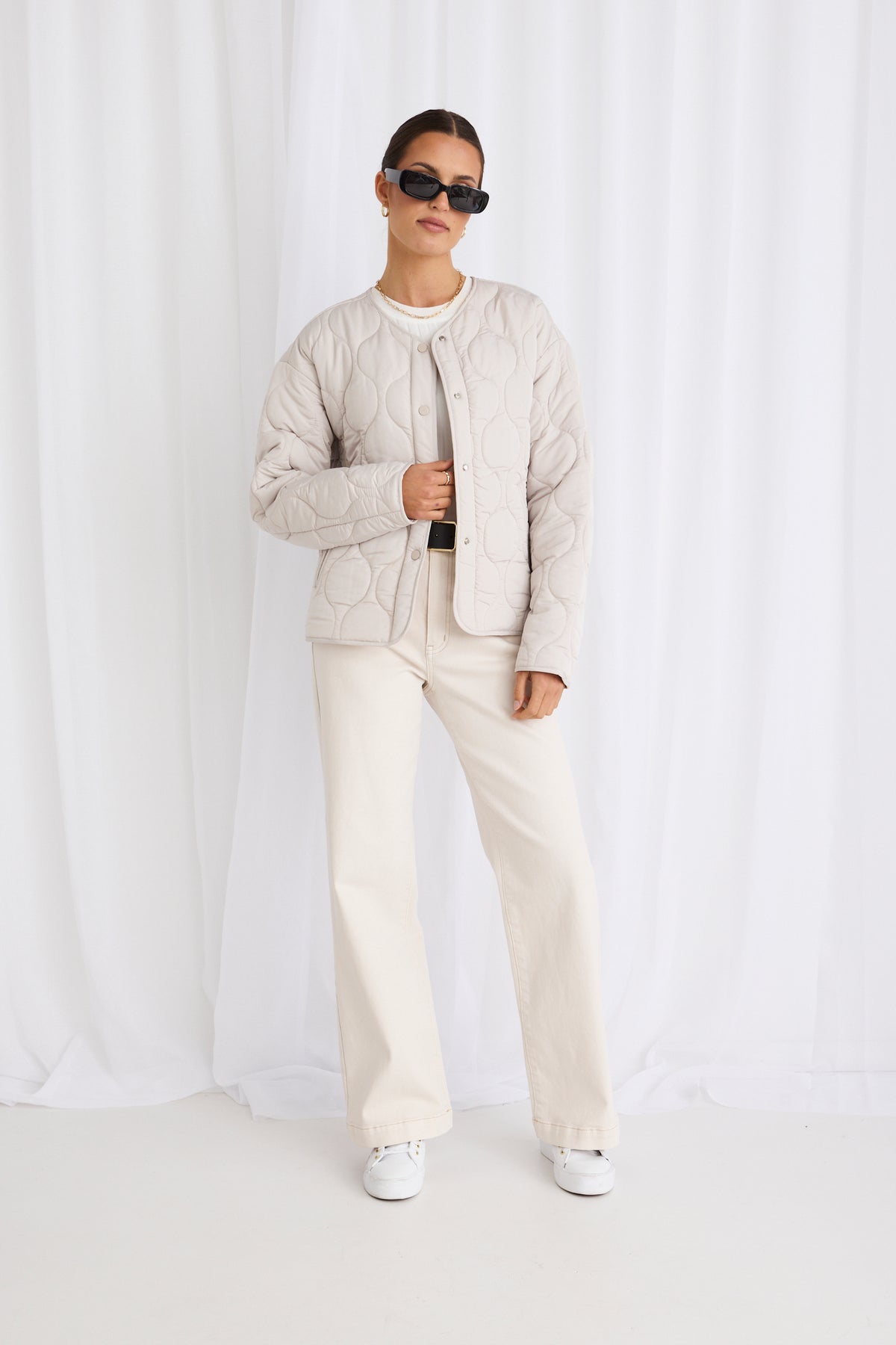 Apex Collarless Puffer Jacket - Putty