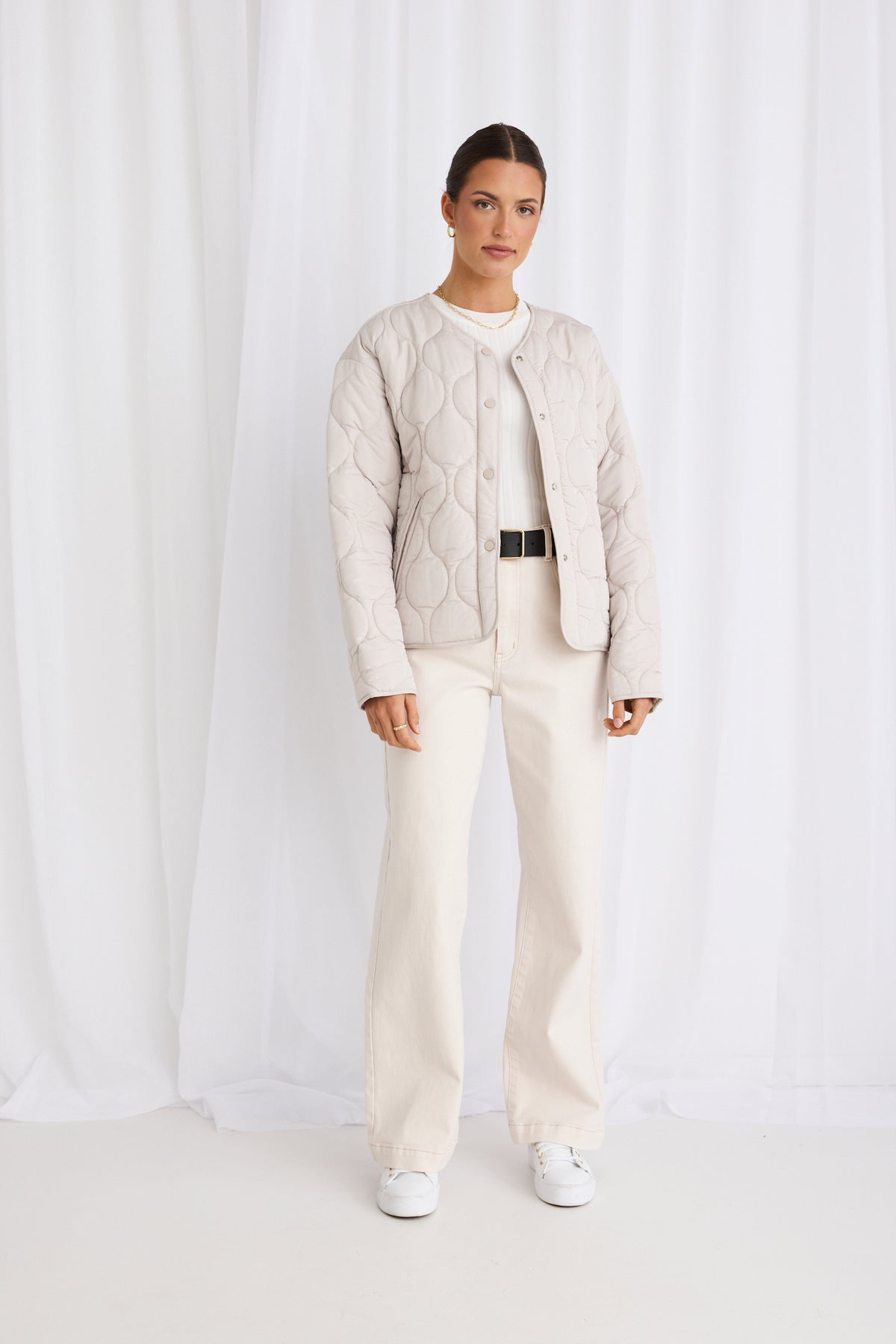 Apex Collarless Puffer Jacket - Putty