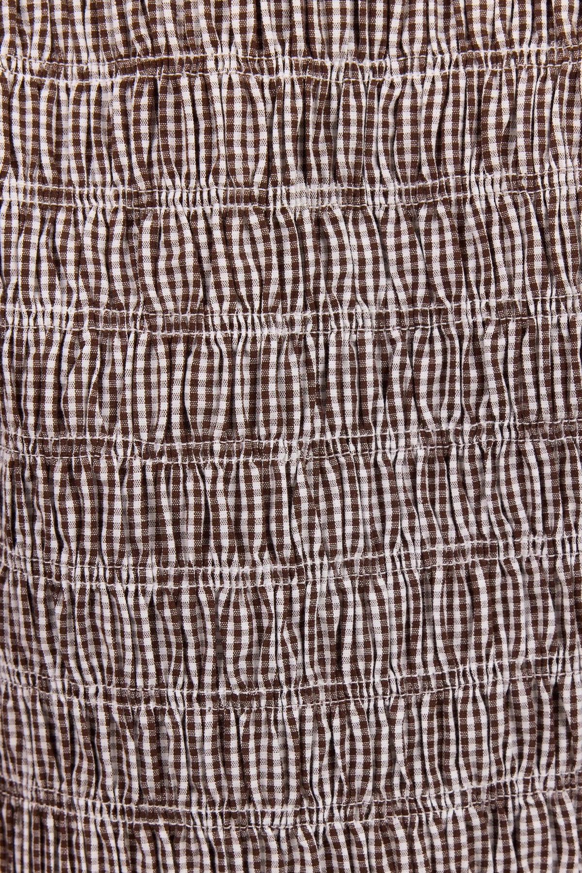 Artifact Chocolate Mini Gingham Shirred Bubble Sleeve Top