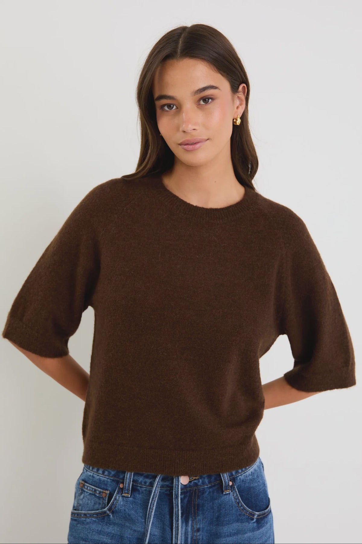 Assemble Chocolate Alpaca Blend Raglan Knit Tee