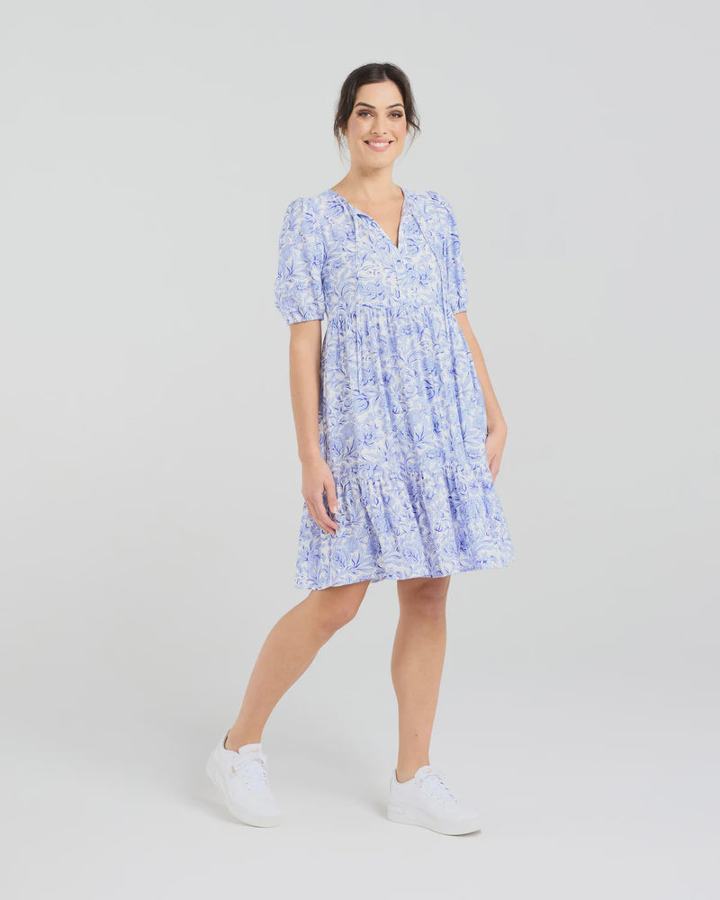Aubrey Tie Neck Dress - Vintage Rose Blue