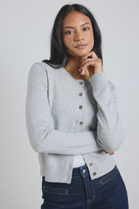 Autograph Light Grey Marle Cashmere Blend Crewneck Cardigan - Light Grey Marle
