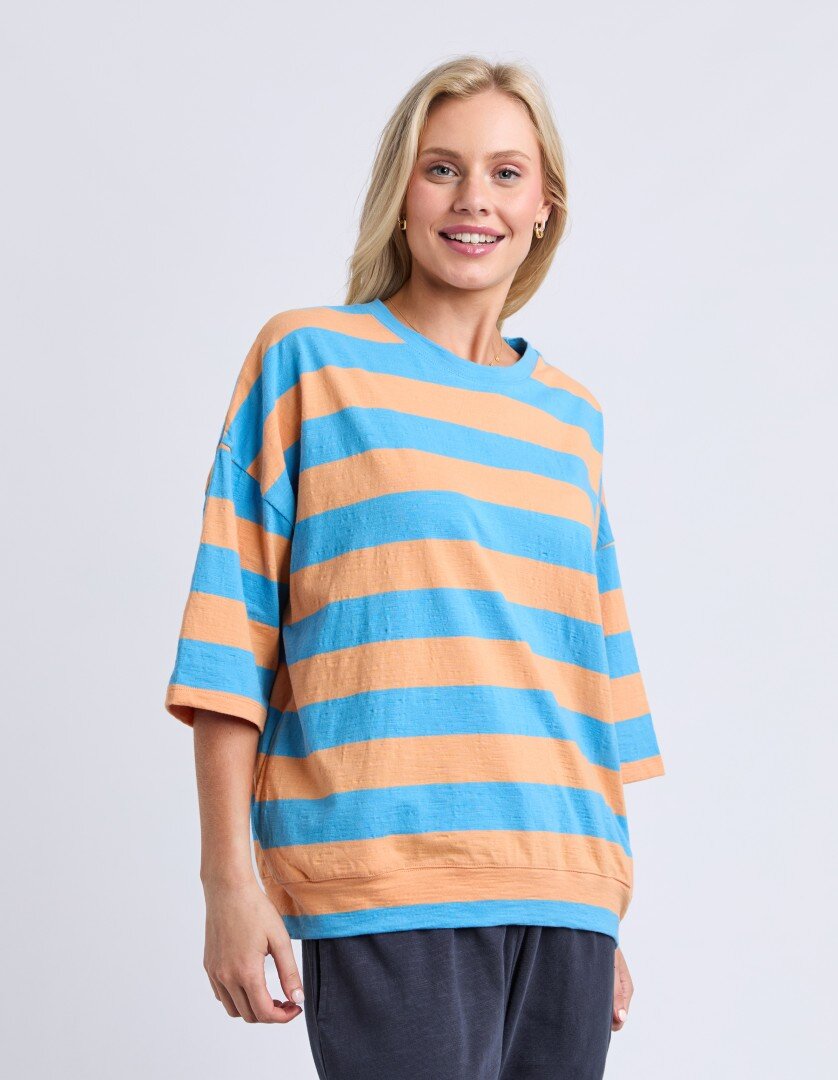 Mazie Block Stripe Sweat / Azure & Peach Stripe