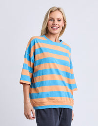 Mazie Block Stripe Sweat / Azure & Peach Stripe