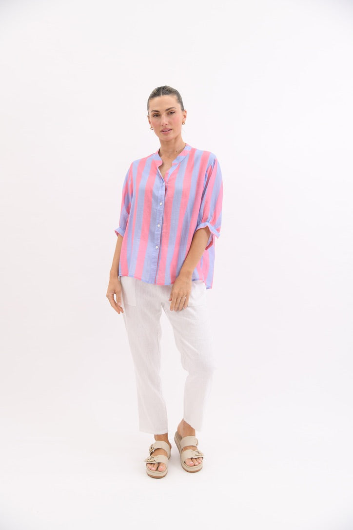 Dorothy Stripe Linen Shirt - Lilac & Pink - Girl Next Door Fashion