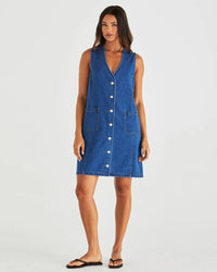 Sabine Denim Vest Dress / Mid Blue Wash