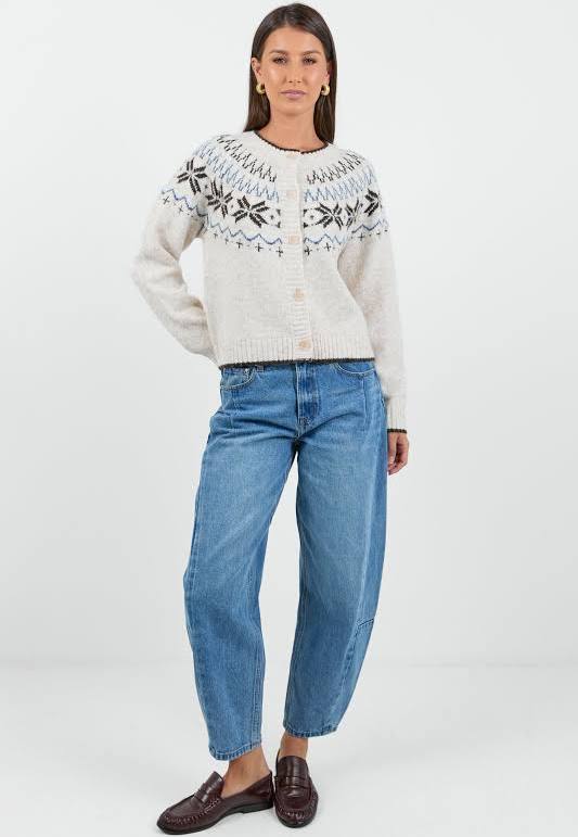 Shetland Oat Marle Fairisle Detail Cardigan / Oat Marle