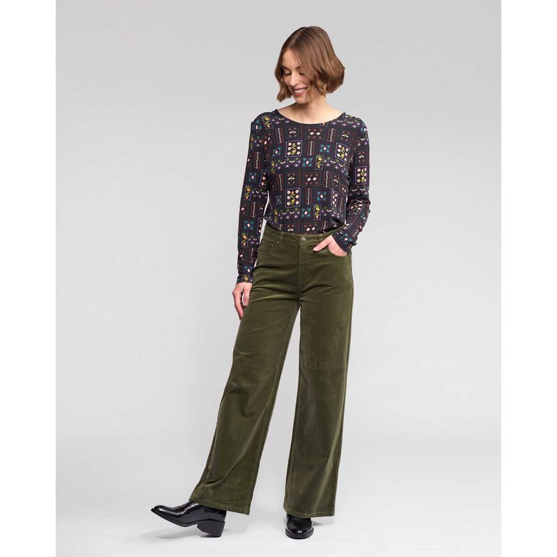 Empire Wide Leg Full Length Cord Pant / Deep Sage - Girl Next Door Fashion