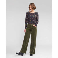 Empire Wide Leg Full Length Cord Pant / Deep Sage - Girl Next Door Fashion