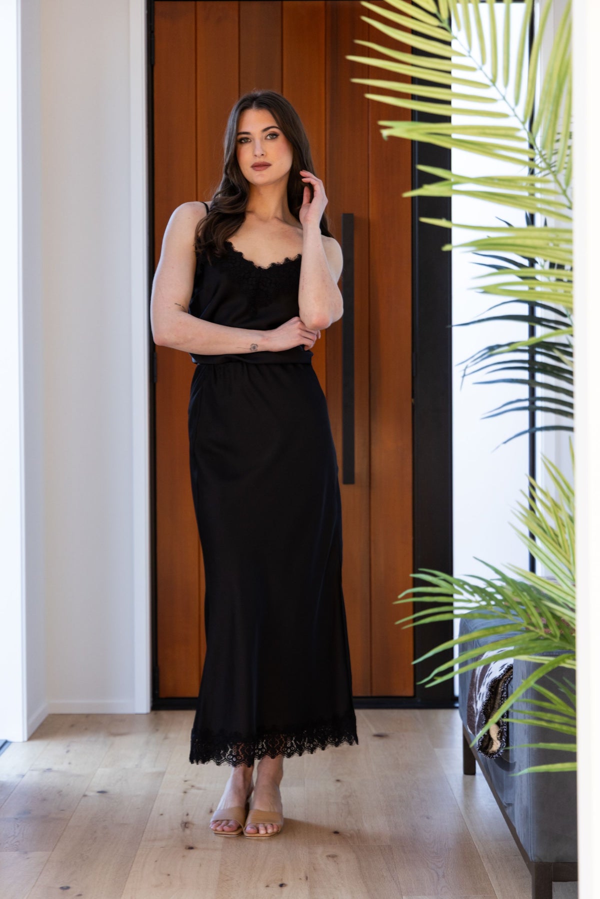 Lace Cami / Black Heavy Satin