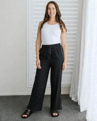 Indiana Wide Leg Pant / Black With  Satin