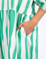 Spritz Stripe Dress - Green Briar/White Stripe