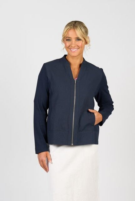 Zip Up Jacket with Knit Panels - Ink