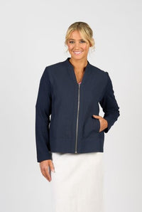 Zip Up Jacket with Knit Panels - Ink