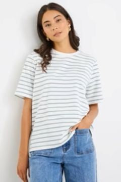 Binding Boxy Fit Tee - Khaki White Stripe