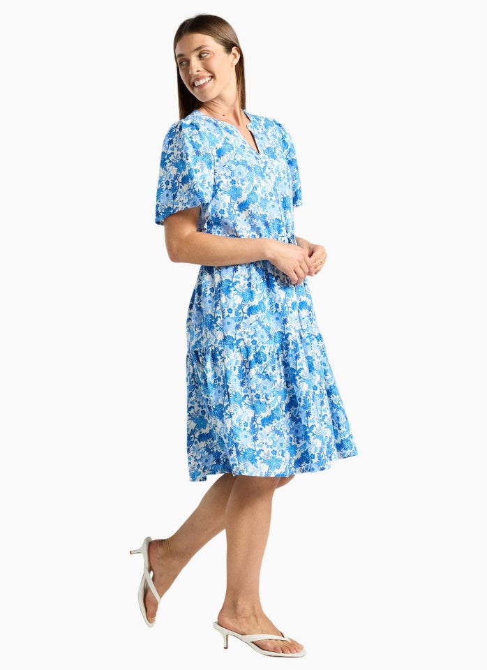 Gemma Tie Waist Dress - Porcelain Garden