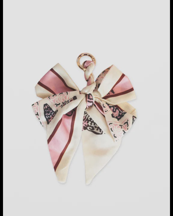 Blush & White Patterned Bow Bag/Key Charm
