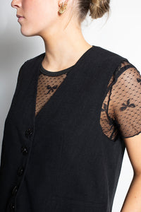 Bow Mesh Top - Black