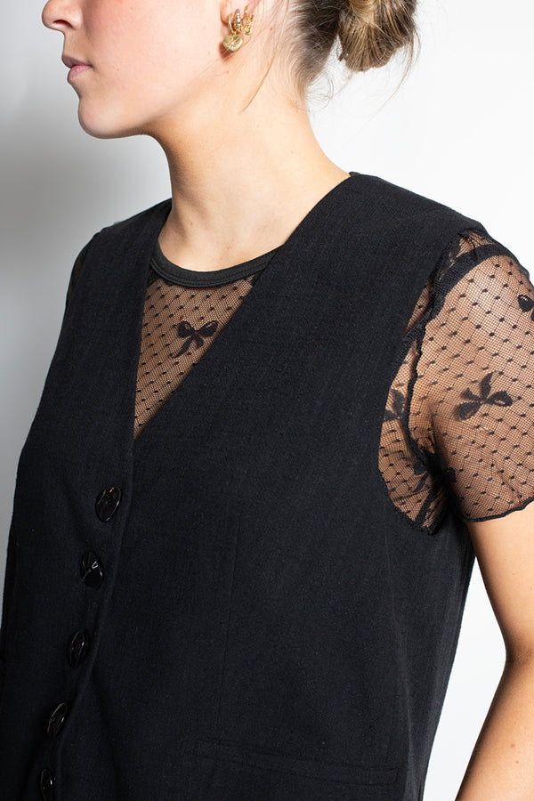 Bow Mesh Top - Black