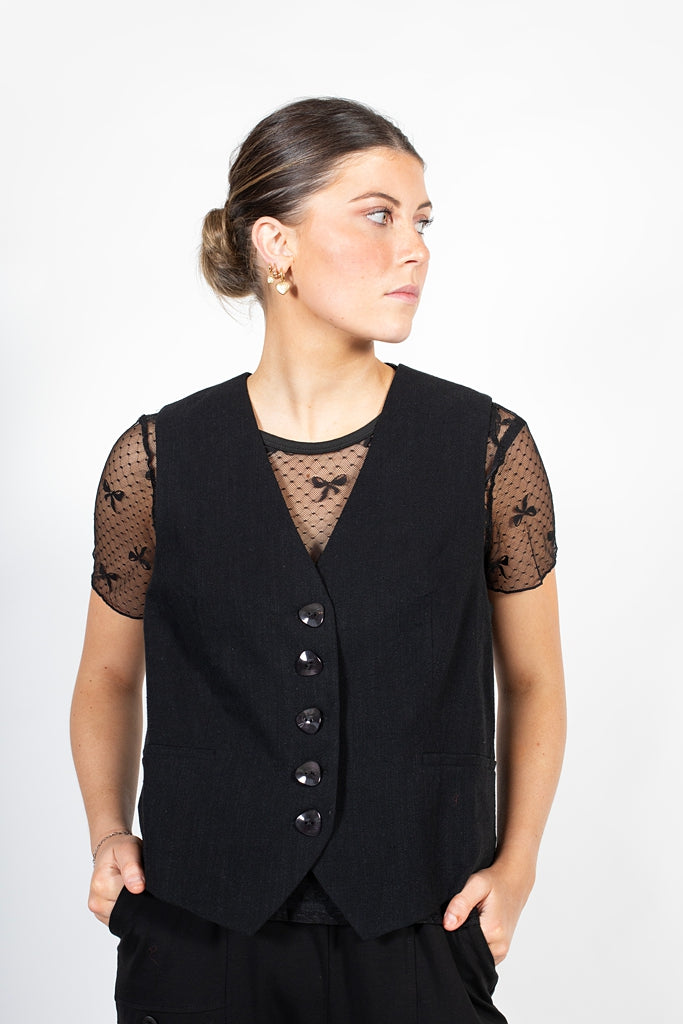 Bow Mesh Top - Black