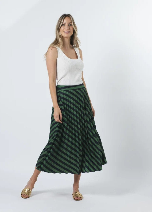 Brigette Skirt  - Navy & Green Stripe