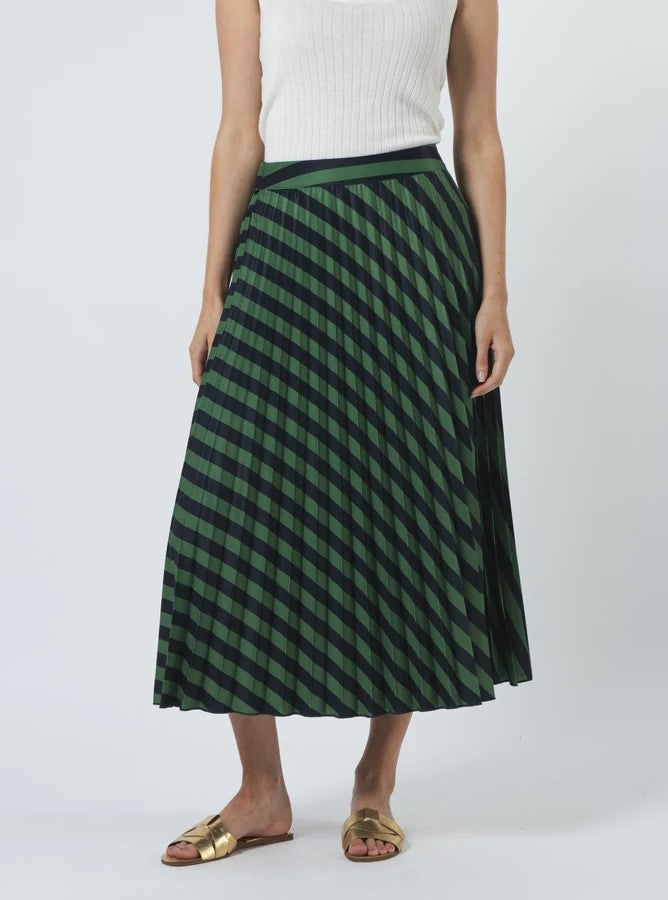 Brigette Skirt  - Navy & Green Stripe