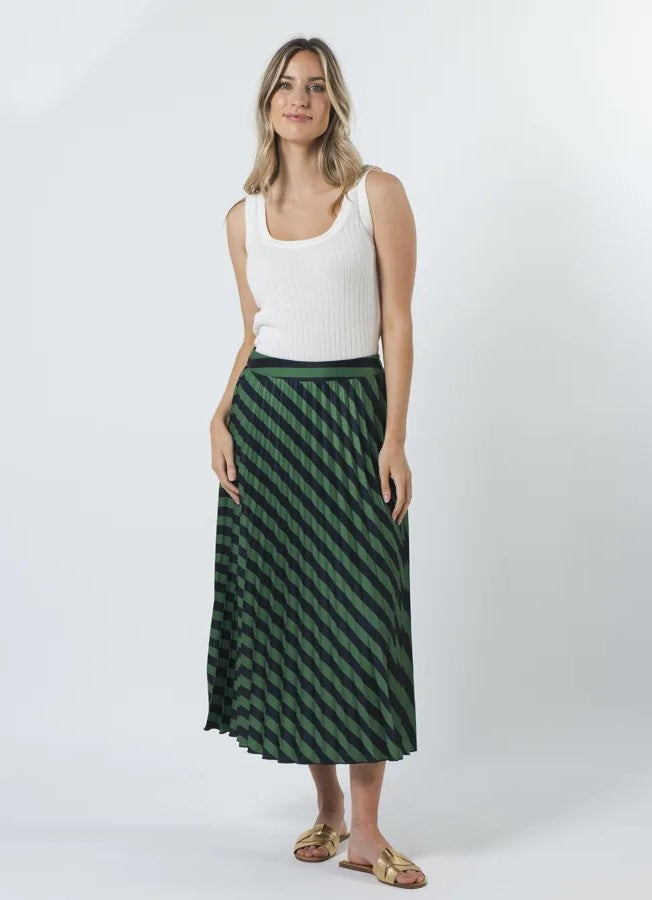 Brigette Skirt  - Navy & Green Stripe