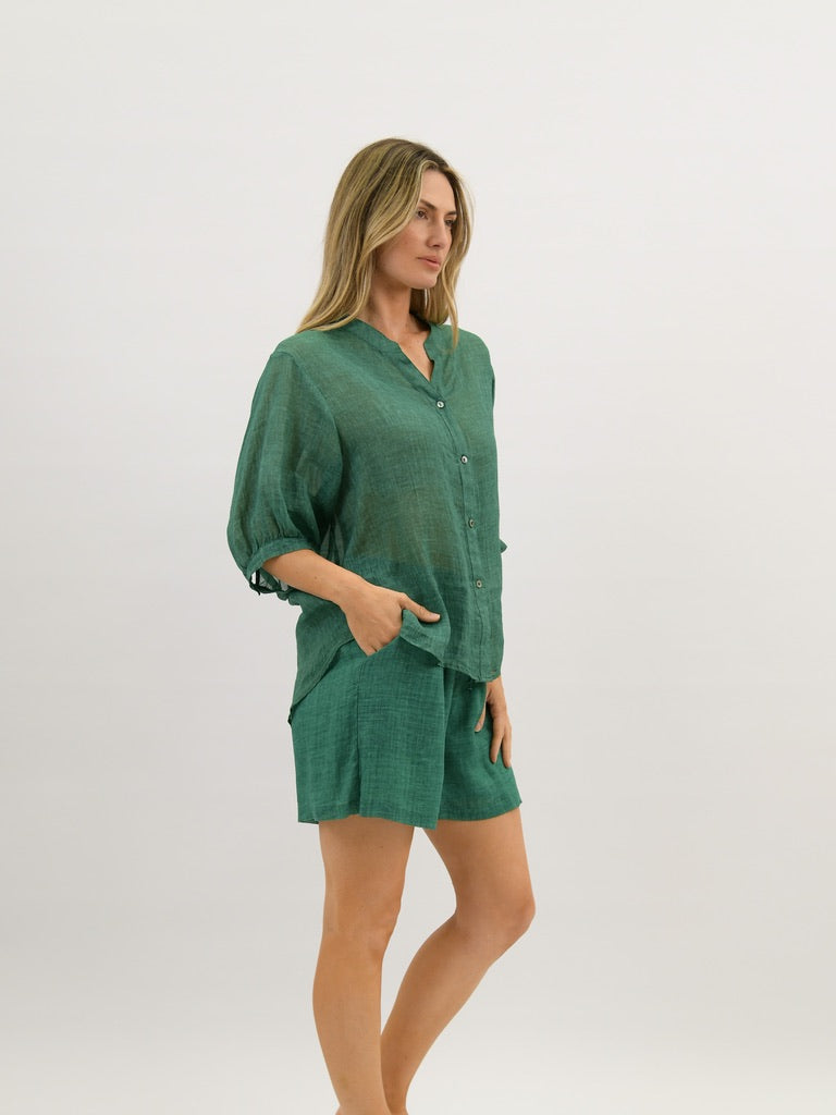 Aurora Linen Shirt - Emerald - Girl Next Door Fashion
