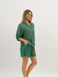 Aurora Linen Shirt - Emerald - Girl Next Door Fashion