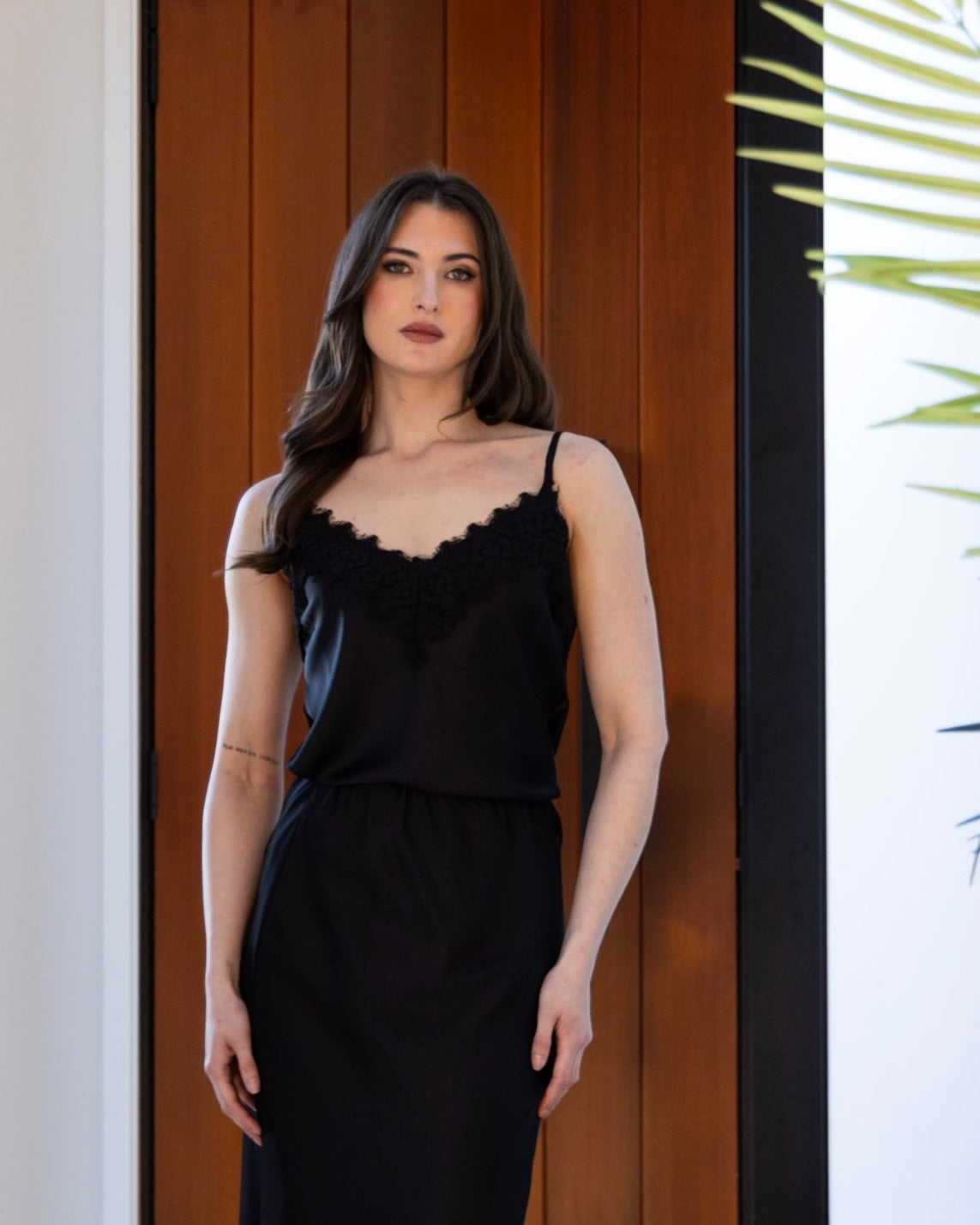 Lace Cami / Black Heavy Satin