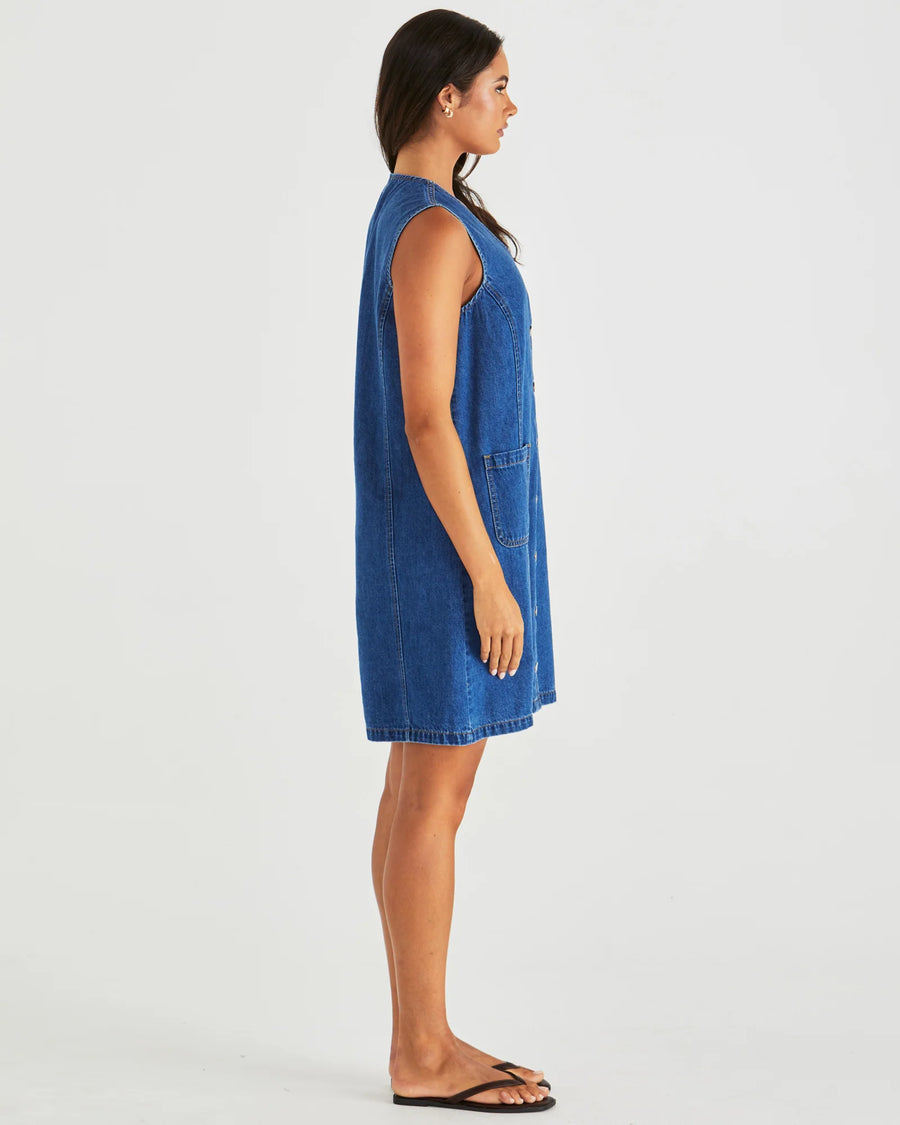 Sabine Denim Vest Dress / Mid Blue Wash