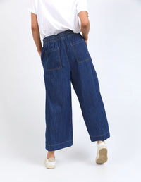 Greta Wide Leg Pant - Dark Blue Wash side stripe