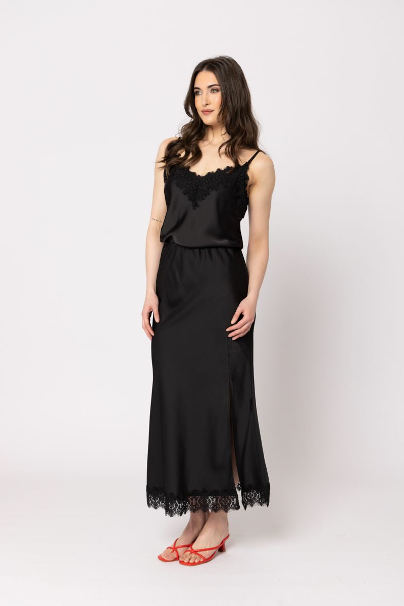 Lace Cami / Black Heavy Satin